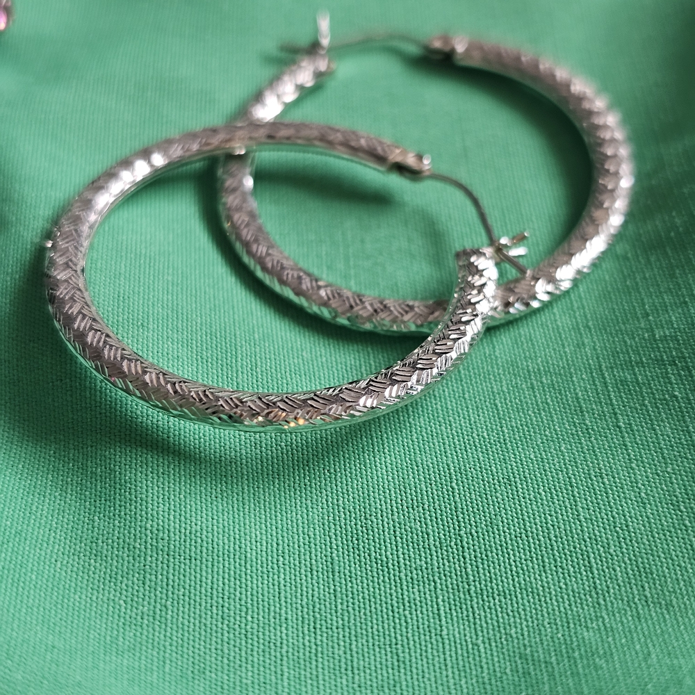 Helzberg Diamonds Textured Silver Hoop Earrings
